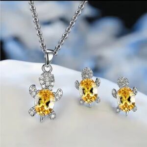 3pcs Silver-plated Seaturtle Necklace & Earrings Set